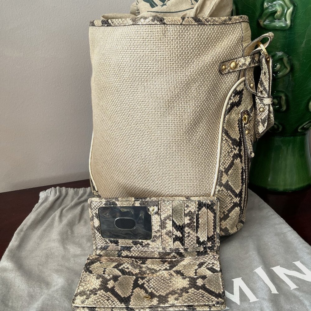 Brahmin Burlap Snake Tote Bag w/ checkbook